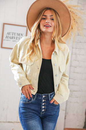 Taupe Cotton Twill Drop Shoulder Button Jacket