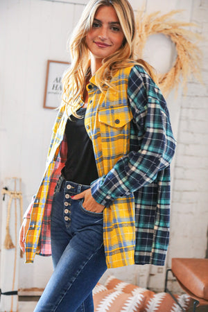 Pink Butterscotch & Navy Plaid Color Block Loose Fit Shirt