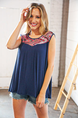 Zigzag Chevron Crochet Lace Color Block Tank Top