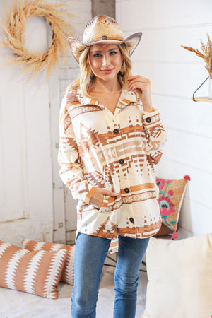 Tribal Cream Textured Waffle Button Down Jacket