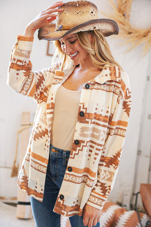 Tribal Cream Textured Waffle Button Down Jacket