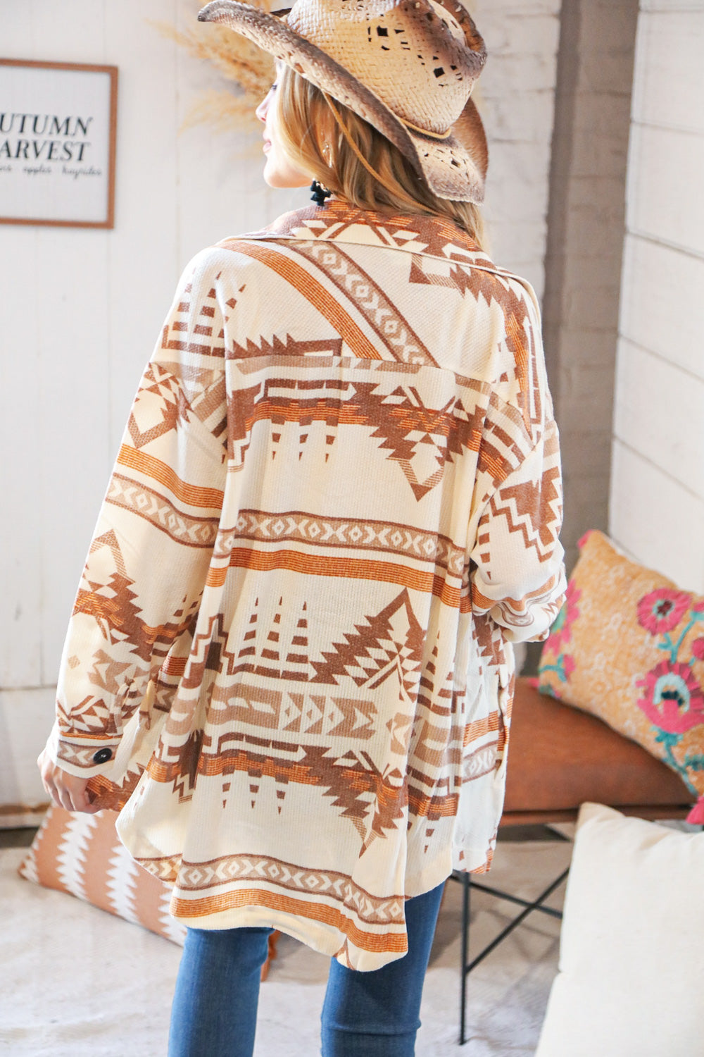 Tribal Cream Textured Waffle Button Down Jacket