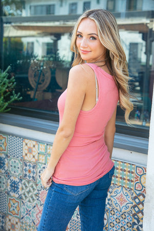 Dusty Rose Henley Button Tank Top