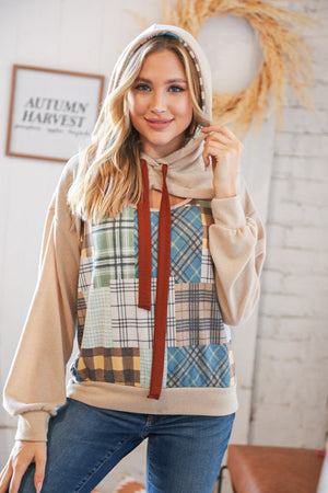 Plaid Patchwork Peekaboo Cut Out Hoodie