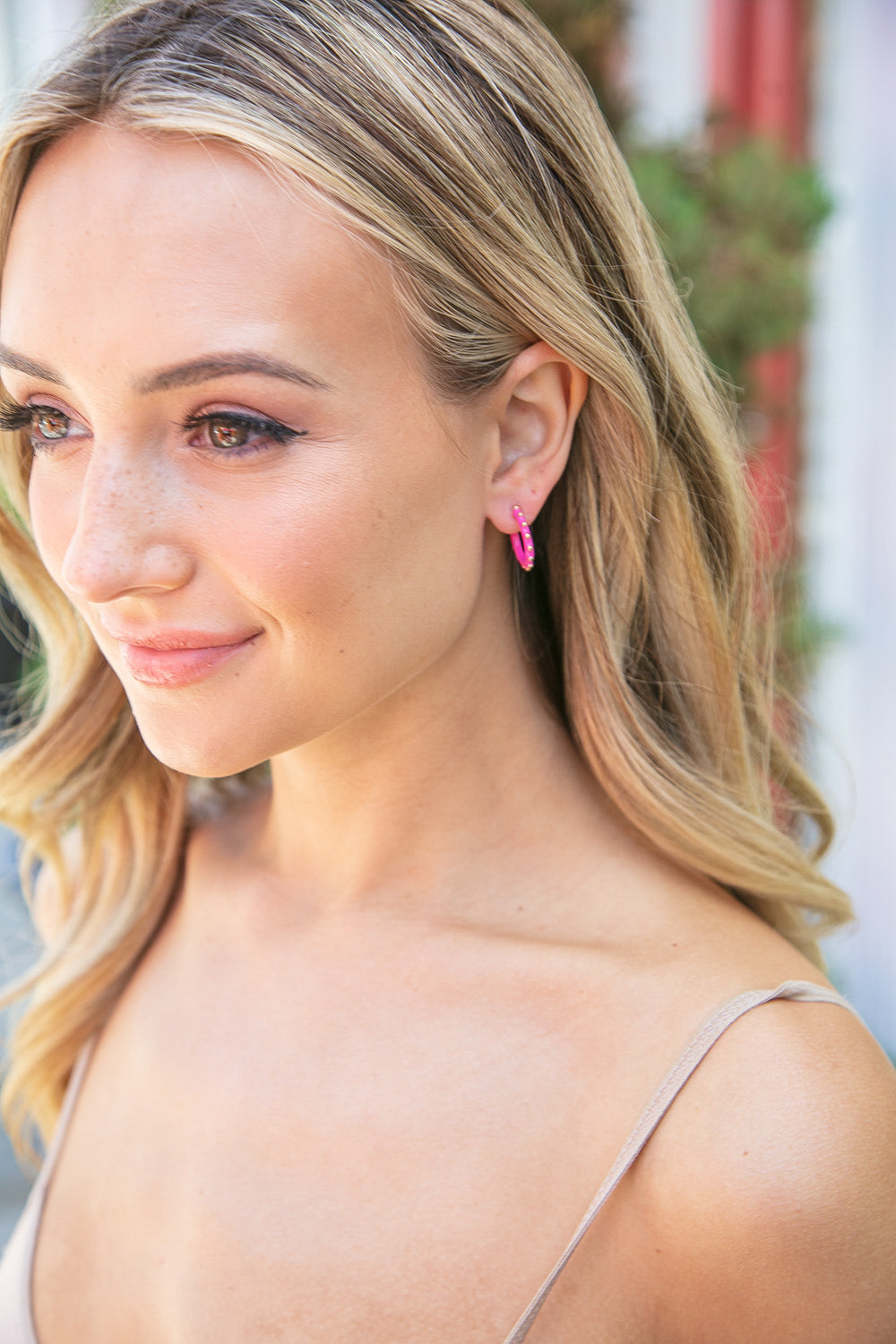 Fuchsia Mini Enamel Hoop Earrings