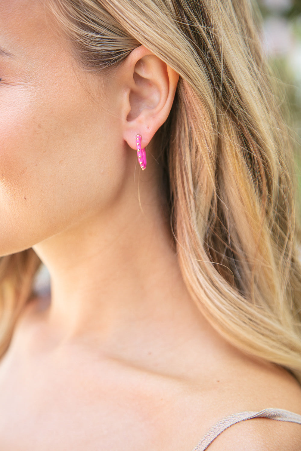 Fuchsia Mini Enamel Hoop Earrings