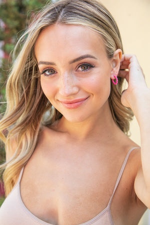 Fuchsia Mini Enamel Hoop Earrings