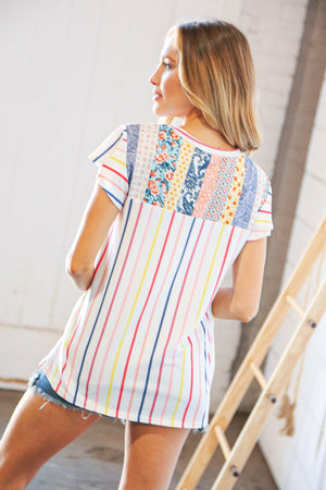 Multicolor Vertical Stripe Ethnic Yoke Top