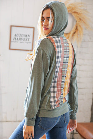 Moss Multi-Plaid French Terry Pocketed Hoodie