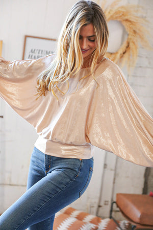 Metallic Glitter Dolman Tie Back Knit Top