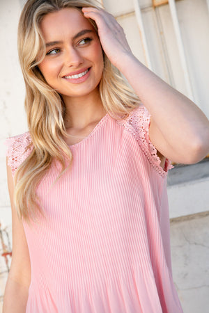 Blush Accordion Lace Short Sleeve Lined Top