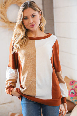 Cream & Rust Hacci Colorblock Sweater Top