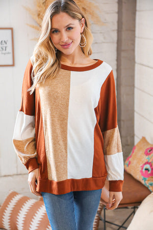 Cream & Rust Hacci Colorblock Sweater Top