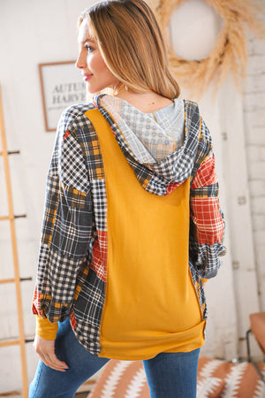 Plaid Patchwork Button Down Losse Fit Hoodie