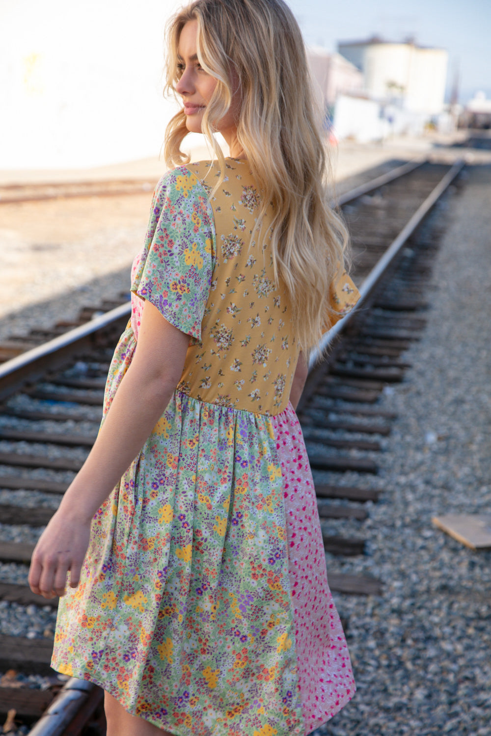 Honey Sage Floral Short Flutter Sleeve Pocketed Dress