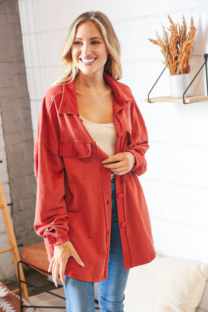 Terracotta Terry Button Down Oversized Shirt Shacket