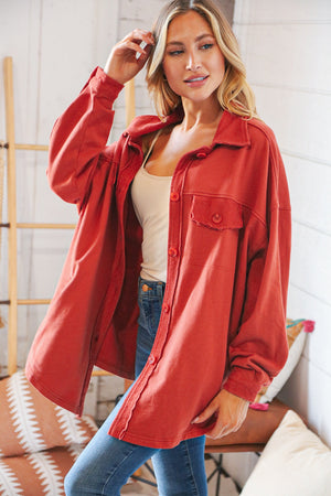 Terracotta Terry Button Down Oversized Shirt Shacket