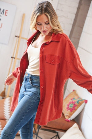 Terracotta Terry Button Down Oversized Shirt Shacket