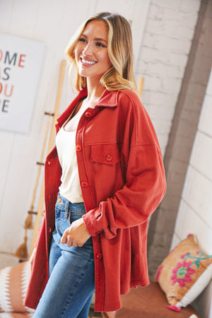 Terracotta Terry Button Down Oversized Shirt Shacket