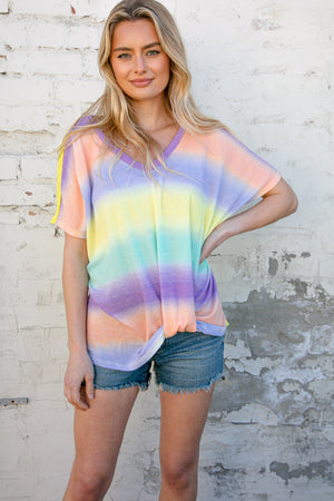 Mardi Gras Ombre Thermal Knit Twist Knot Top