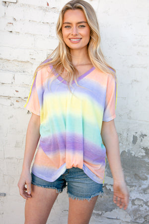 Mardi Gras Ombre Thermal Knit Twist Knot Top