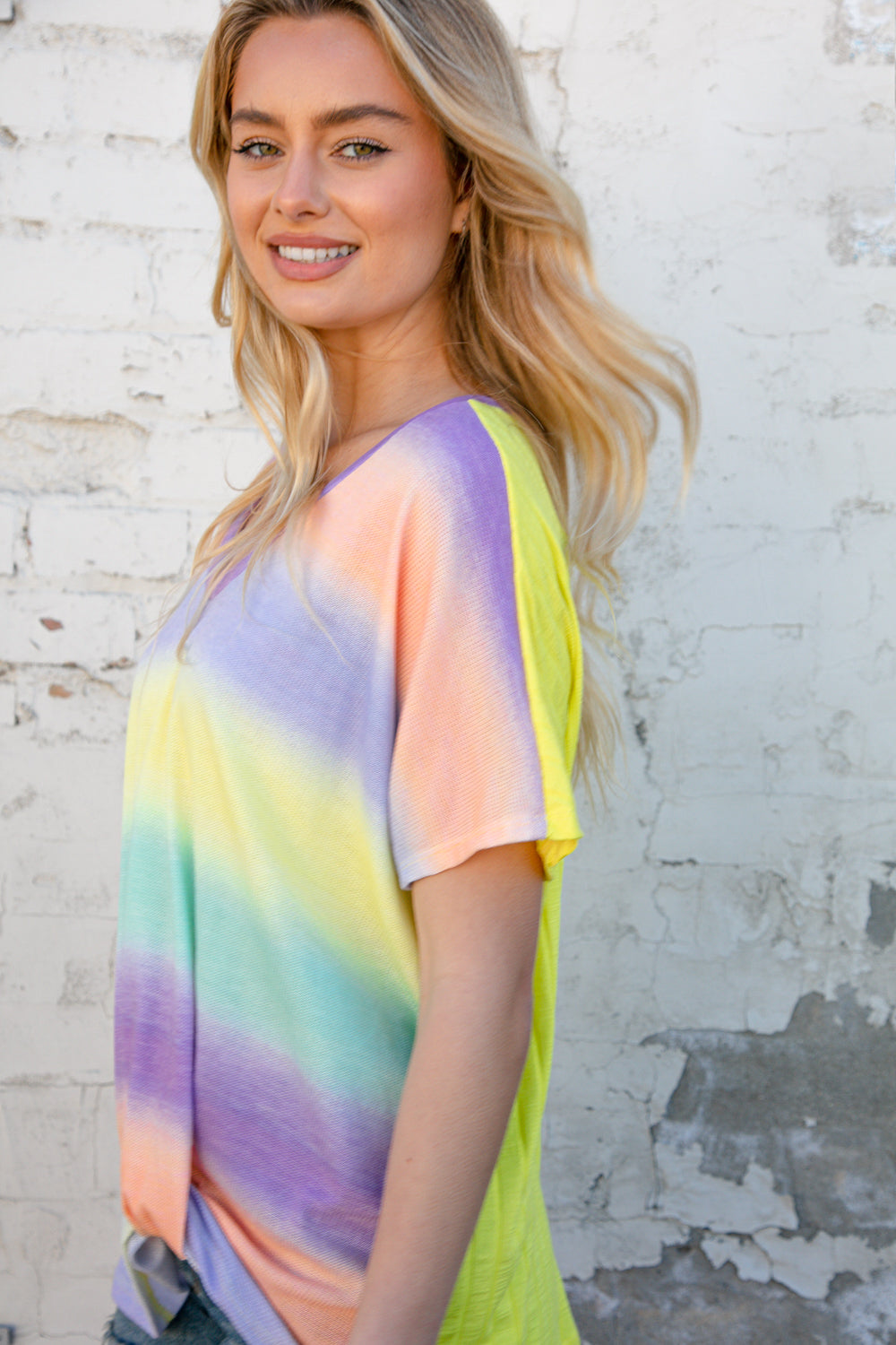 Mardi Gras Ombre Thermal Knit Twist Knot Top