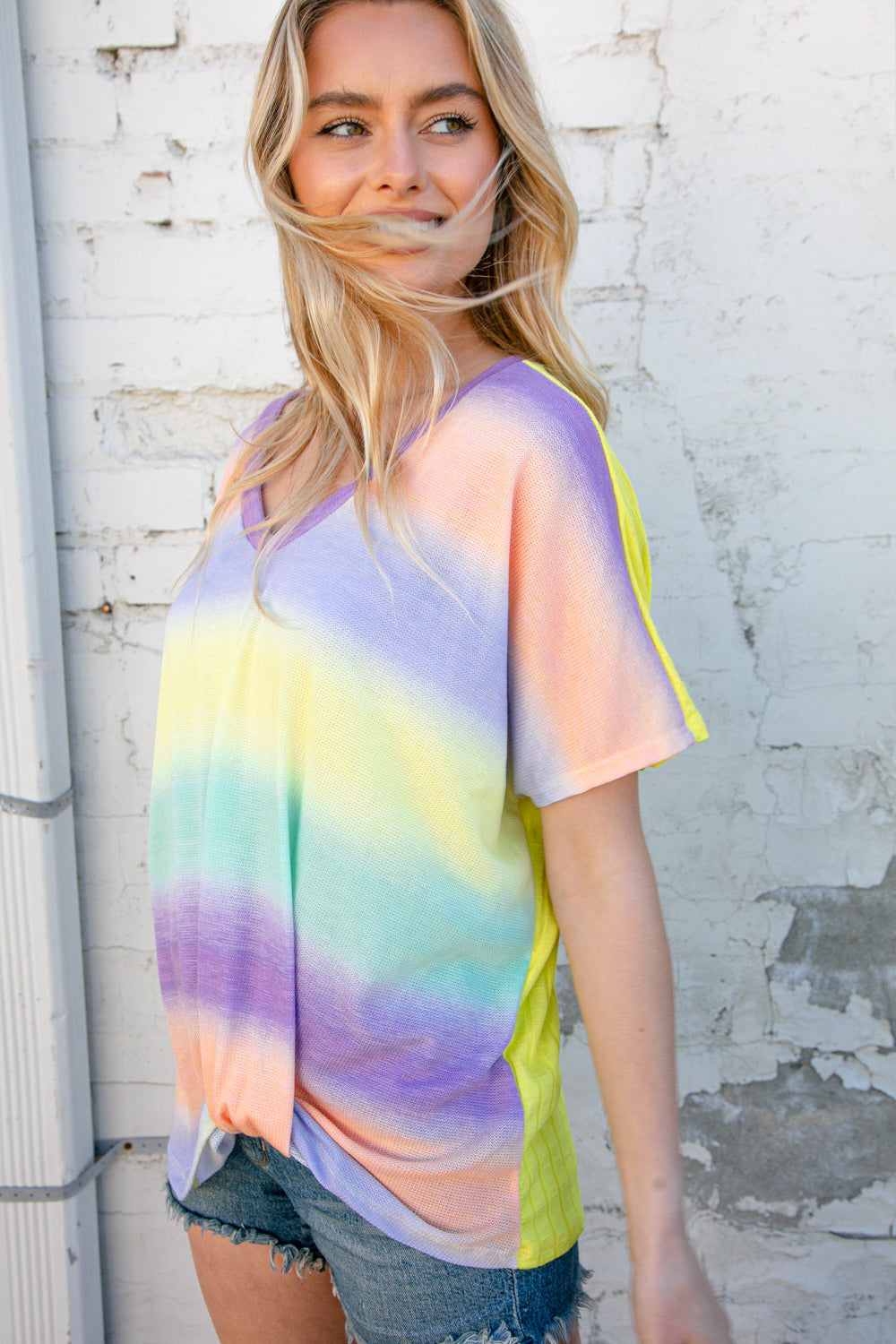 Mardi Gras Ombre Thermal Knit Twist Knot Top