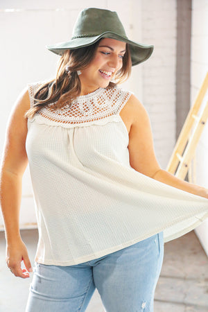 Plus Ivory Cotton Crochet Lace Jacquard Knit Tank