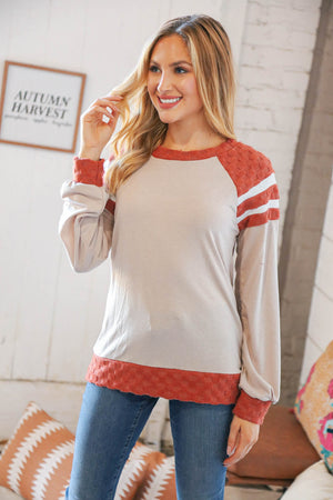 Beige Checker Jacquard Game Day Raglan Pullover