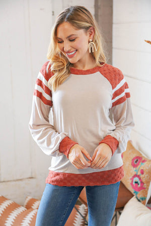 Beige Checker Jacquard Game Day Raglan Pullover