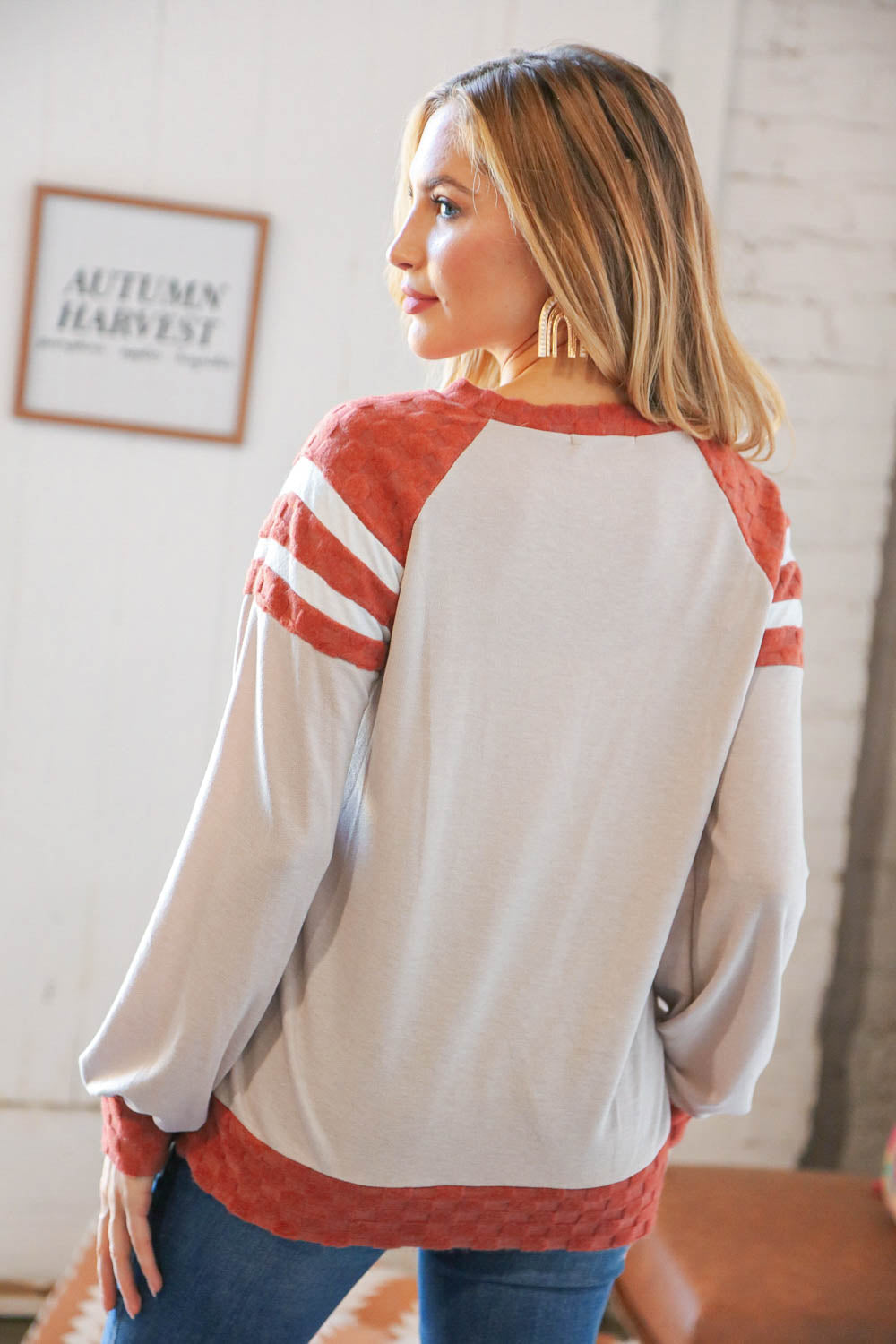 Beige Checker Jacquard Game Day Raglan Pullover