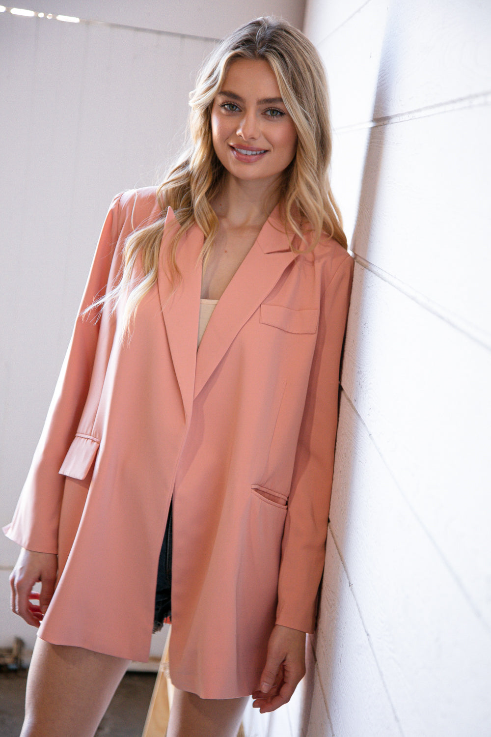 Peach Lapel Collar Blazer Suit Jacket