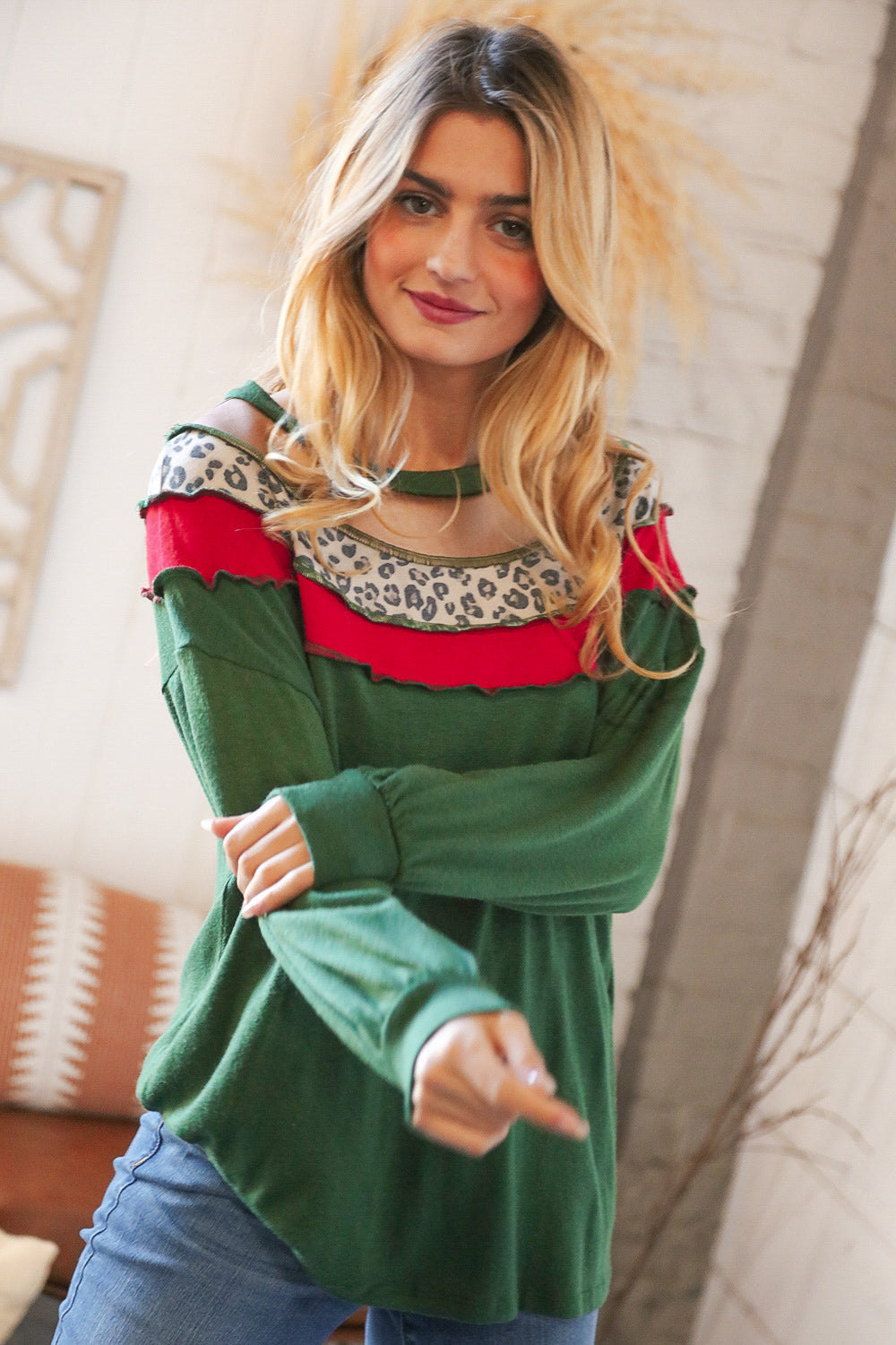 Christmas Green Terry Hacci Color Block Pullover