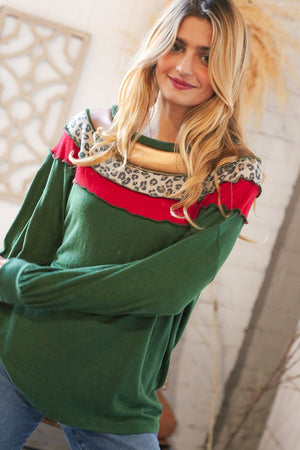 Christmas Green Terry Hacci Color Block Pullover