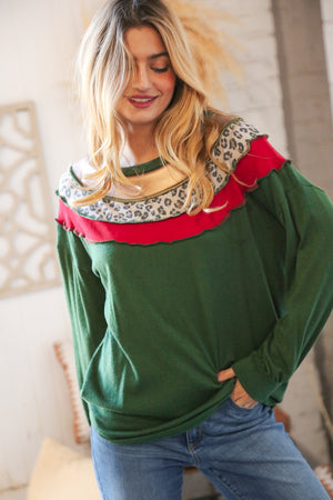 Christmas Green Terry Hacci Color Block Pullover