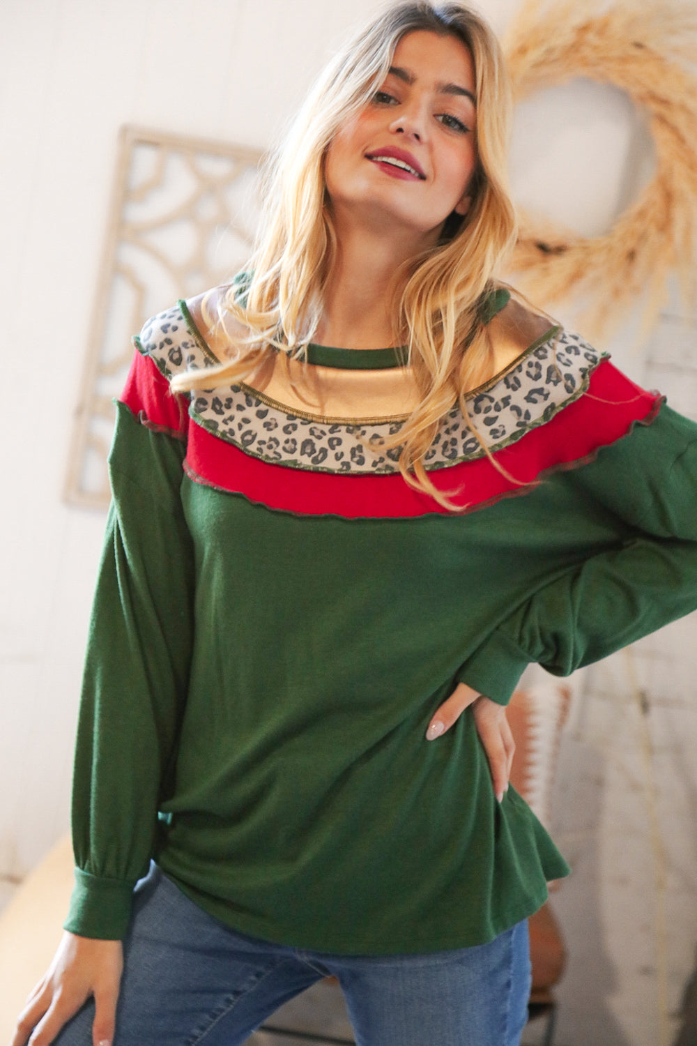 Christmas Green Terry Hacci Color Block Pullover