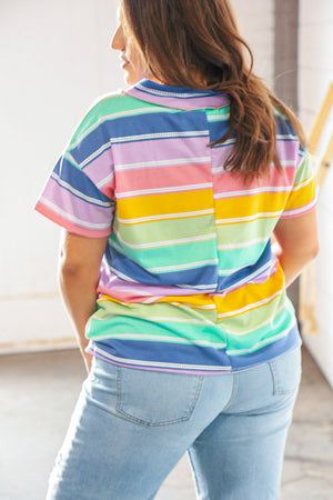 Multicolor Wide V Neck Outseam Front Pocket Top