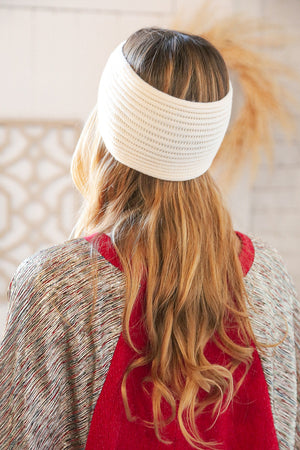 Cream Knit Twist Stretchy Headband