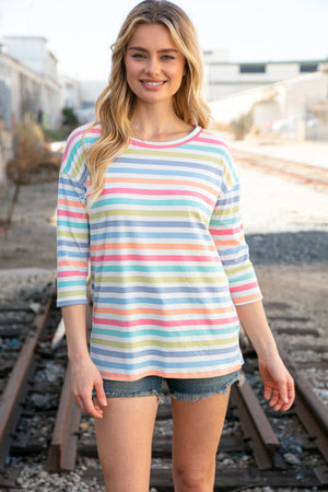 Rib Multicolor Stripe Oversized Knit Top