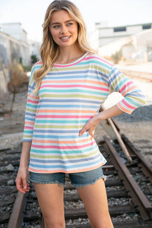 Rib Multicolor Stripe Oversized Knit Top