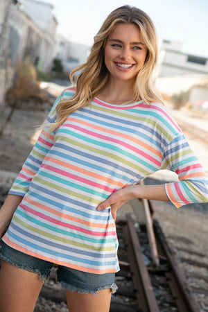 Rib Multicolor Stripe Oversized Knit Top