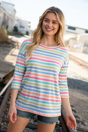 Rib Multicolor Stripe Oversized Knit Top