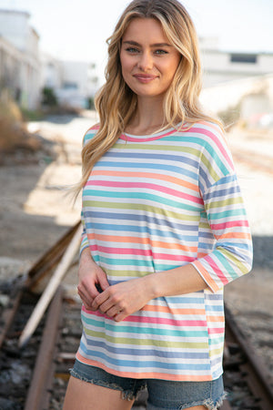 Rib Multicolor Stripe Oversized Knit Top