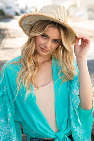 Mint Embroidered Ruffle Sleeve Kimono