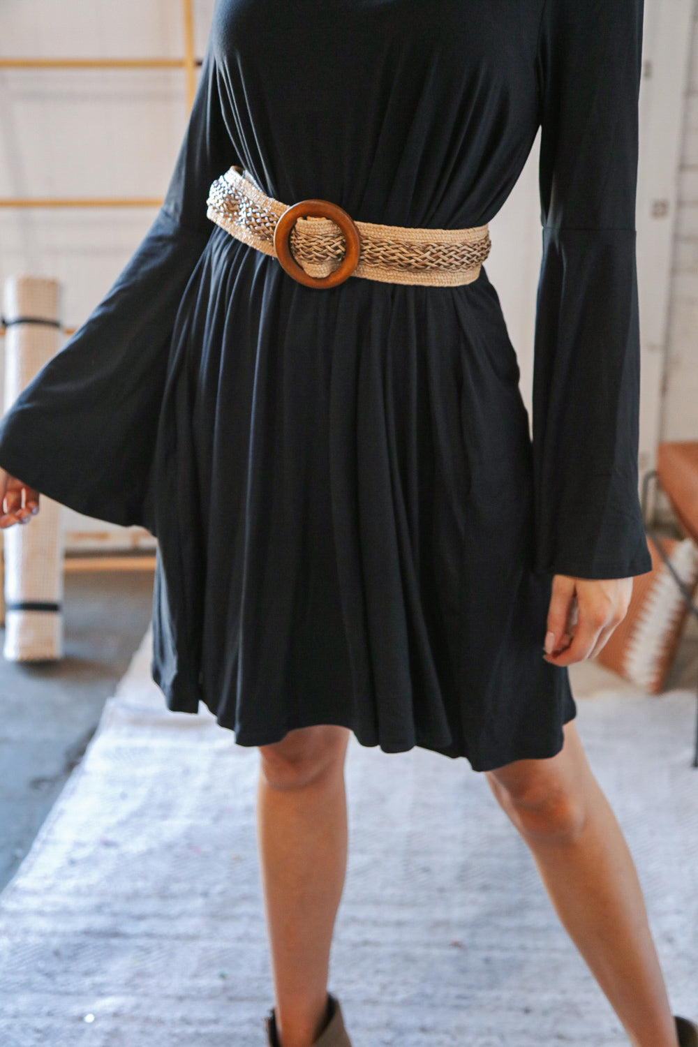 Wooden Circle Buckle Braided Belt