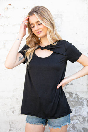 Black Knotted Cut Out Short Sleeve Top