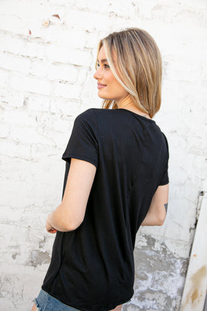 Black Knotted Cut Out Short Sleeve Top