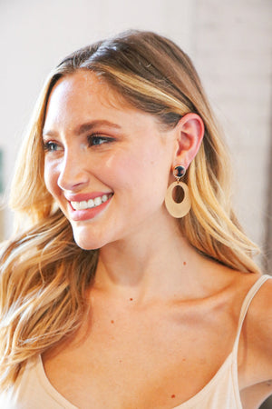 Gold Tortoise Oval Drop Earrings