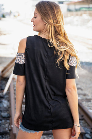 Midnight Chevron Eyelet Leopard Color Block Top