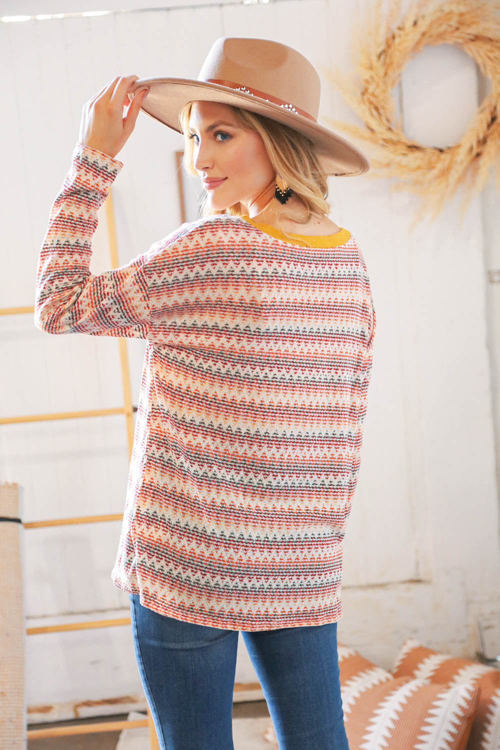 Multicolor Zig Zag Textured Loose Knit Sweater